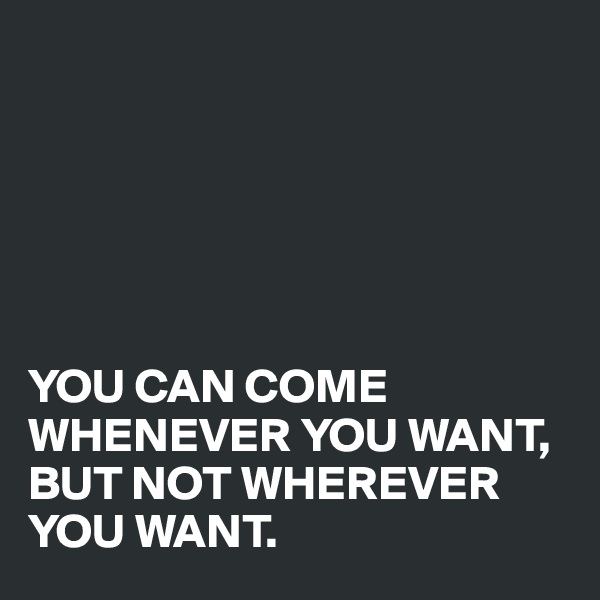 






YOU CAN COME WHENEVER YOU WANT, BUT NOT WHEREVER YOU WANT.