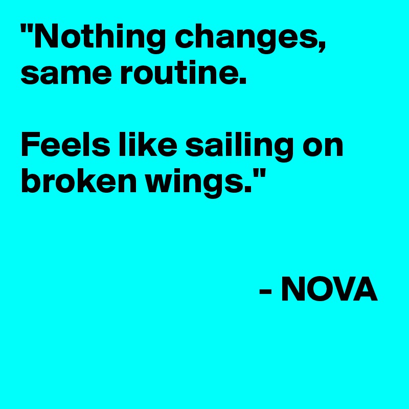 "Nothing changes, same routine. 

Feels like sailing on broken wings."
     

                                 - NOVA

