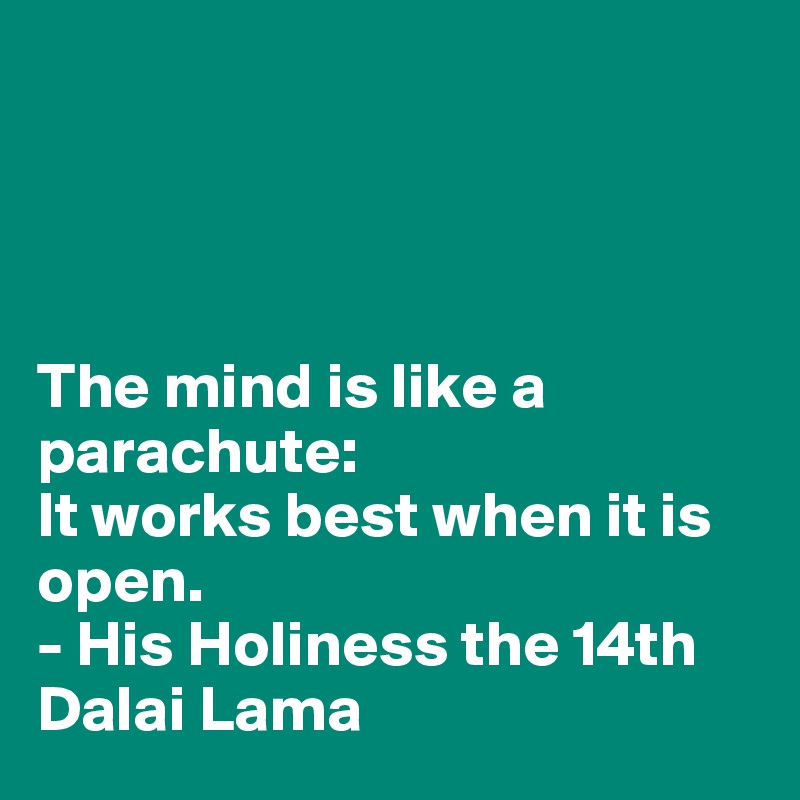




The mind is like a parachute:
It works best when it is open.
- His Holiness the 14th Dalai Lama