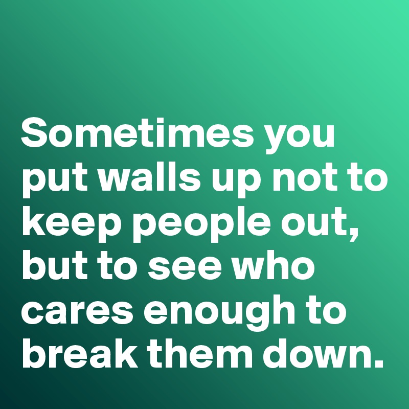 

Sometimes you put walls up not to keep people out, but to see who cares enough to break them down. 