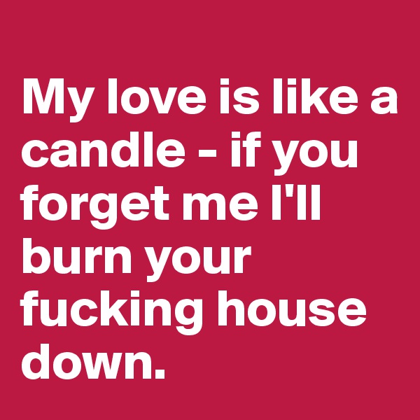 
My love is like a candle - if you forget me I'll burn your fucking house down.