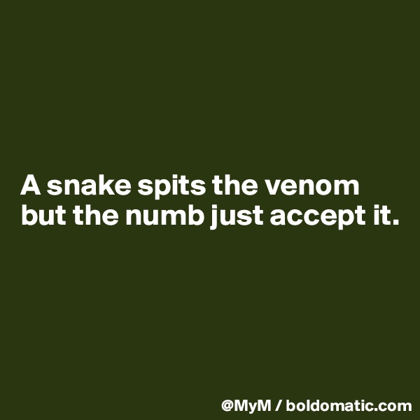 




A snake spits the venom but the numb just accept it.




