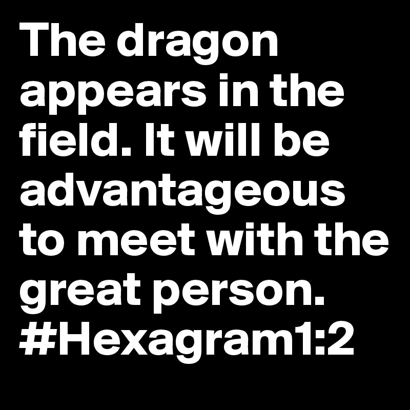 The dragon appears in the field. It will be advantageous to meet with the great person.
#Hexagram1:2
