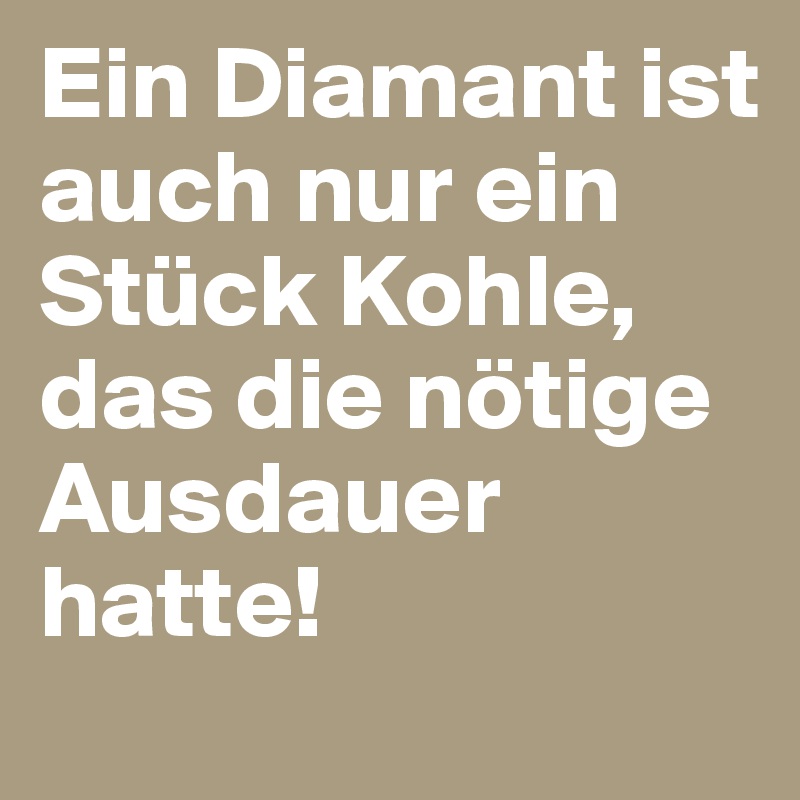 Ein Diamant ist auch nur ein Stück Kohle, das die nötige Ausdauer hatte!