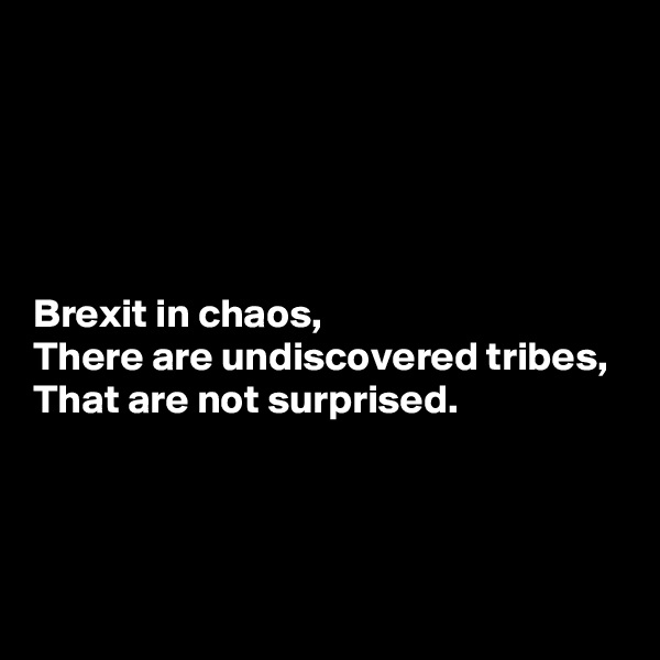 





Brexit in chaos,
There are undiscovered tribes,
That are not surprised.



