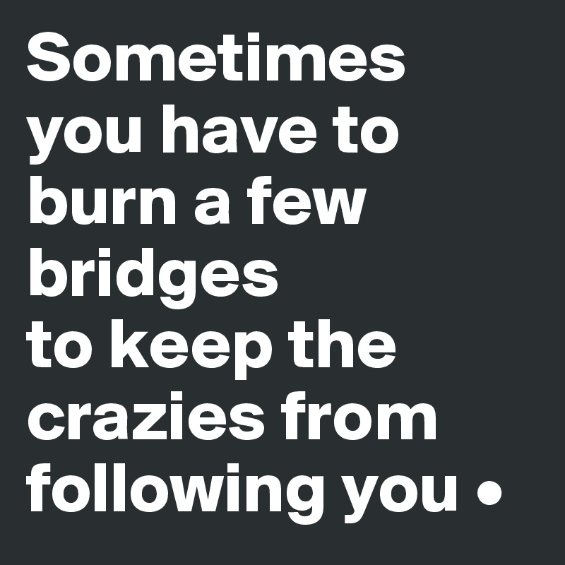 Sometimes you have to burn a few bridges
to keep the crazies from following you •
