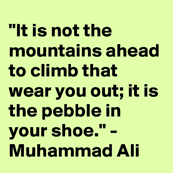 "It is not the mountains ahead to climb that wear you out; it is the pebble in your shoe." - Muhammad Ali