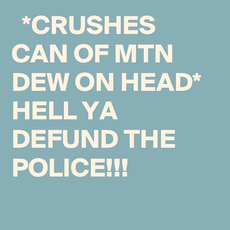   *CRUSHES CAN OF MTN DEW ON HEAD* 
HELL YA DEFUND THE POLICE!!!

