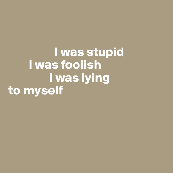 


                  I was stupid
        I was foolish
                I was lying 
to myself


    

