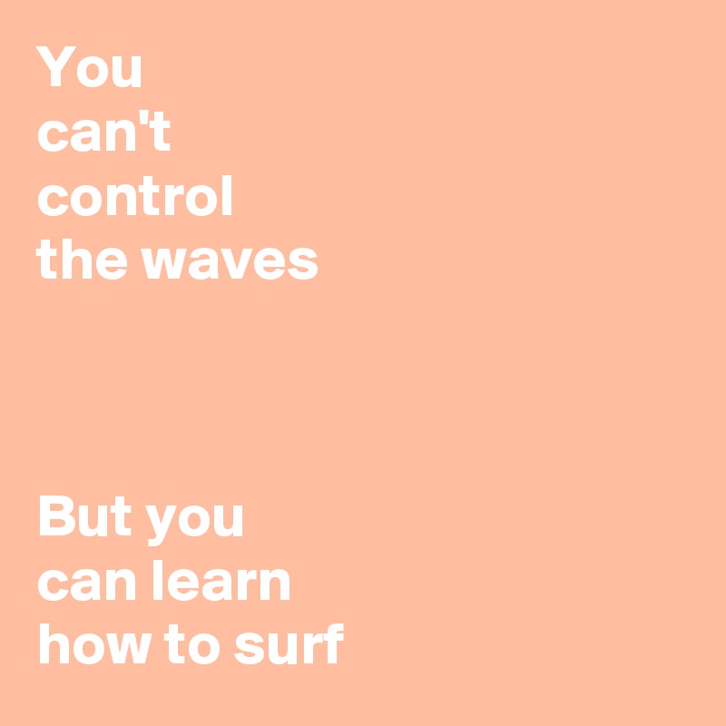 You 
can't 
control 
the waves



But you 
can learn
how to surf