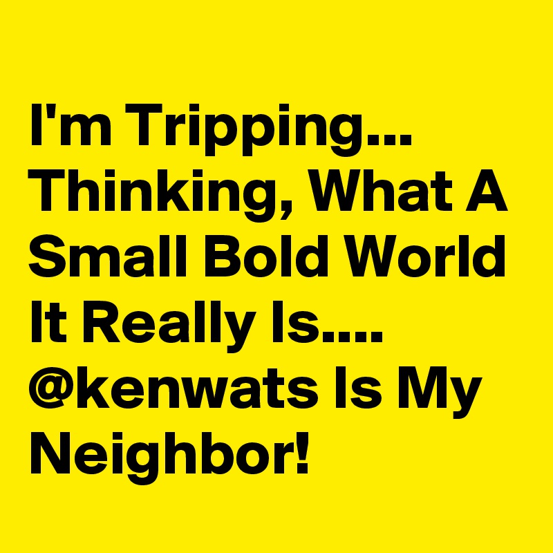 
I'm Tripping...
Thinking, What A Small Bold World It Really Is....
@kenwats Is My Neighbor! 