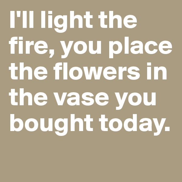 I'll light the fire, you place the flowers in the vase you bought today.
