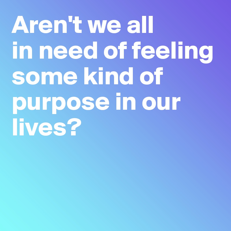 Aren't we all 
in need of feeling some kind of purpose in our lives? 


