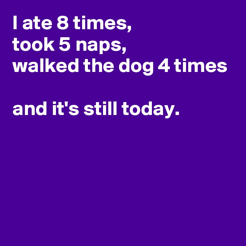 I ate 8 times, 
took 5 naps,
walked the dog 4 times

and it's still today.




