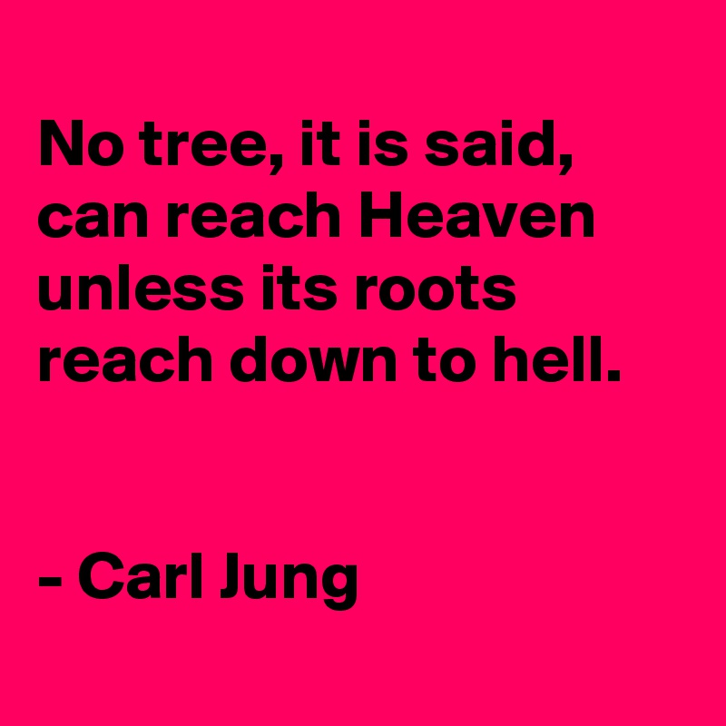 
No tree, it is said, can reach Heaven unless its roots reach down to hell.


- Carl Jung
