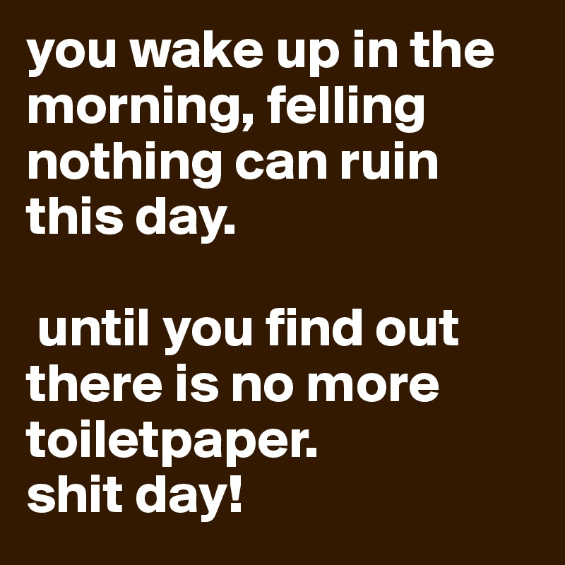 you wake up in the morning, felling nothing can ruin this day.

 until you find out there is no more toiletpaper. 
shit day! 
