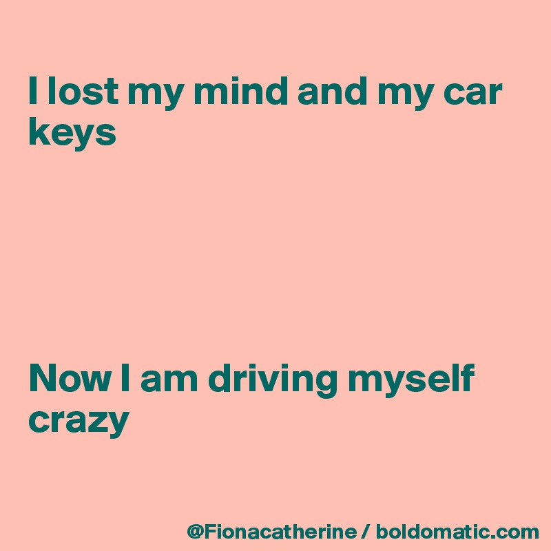 
I lost my mind and my car keys





Now I am driving myself
crazy

