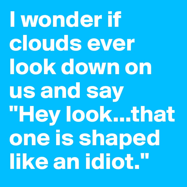 I wonder if clouds ever look down on us and say "Hey look...that one is shaped like an idiot."