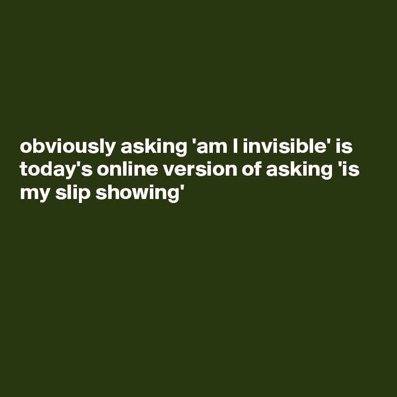 




obviously asking 'am I invisible' is today's online version of asking 'is my slip showing' 






