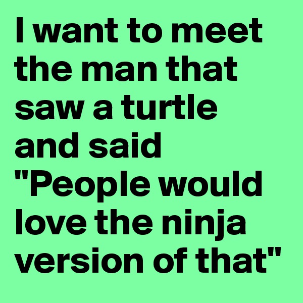 I want to meet the man that saw a turtle and said "People would love the ninja version of that" 
