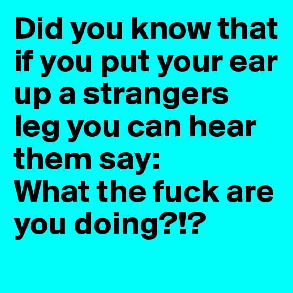 Did you know that if you put your ear up a strangers leg you can hear them say:
What the fuck are you doing?!?
