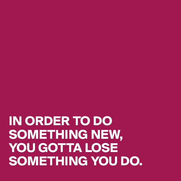







IN ORDER TO DO SOMETHING NEW, 
YOU GOTTA LOSE SOMETHING YOU DO.