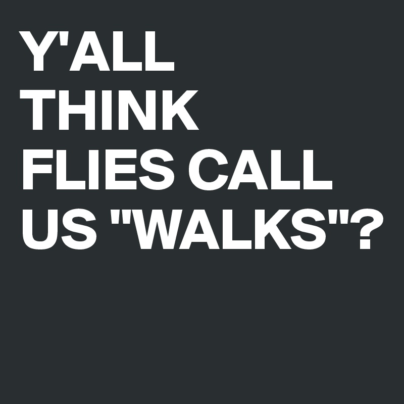 Y'ALL
THINK
FLIES CALL US "WALKS"?
