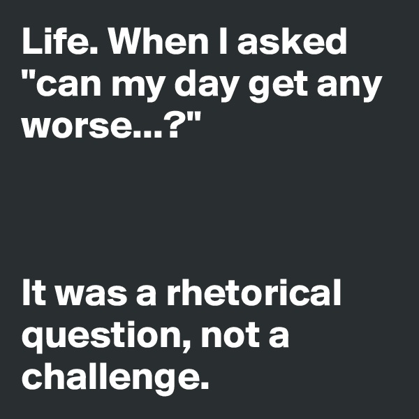 Life. When I asked "can my day get any worse...?"



It was a rhetorical question, not a challenge.