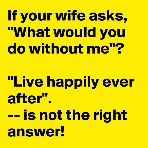 If your wife asks, "What would you do without me"?

"Live happily ever after".
-- is not the right answer! 