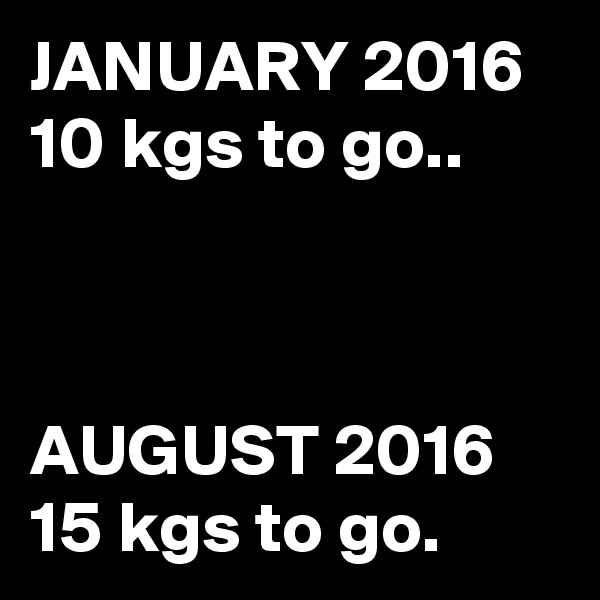 JANUARY 2016
10 kgs to go..



AUGUST 2016
15 kgs to go.