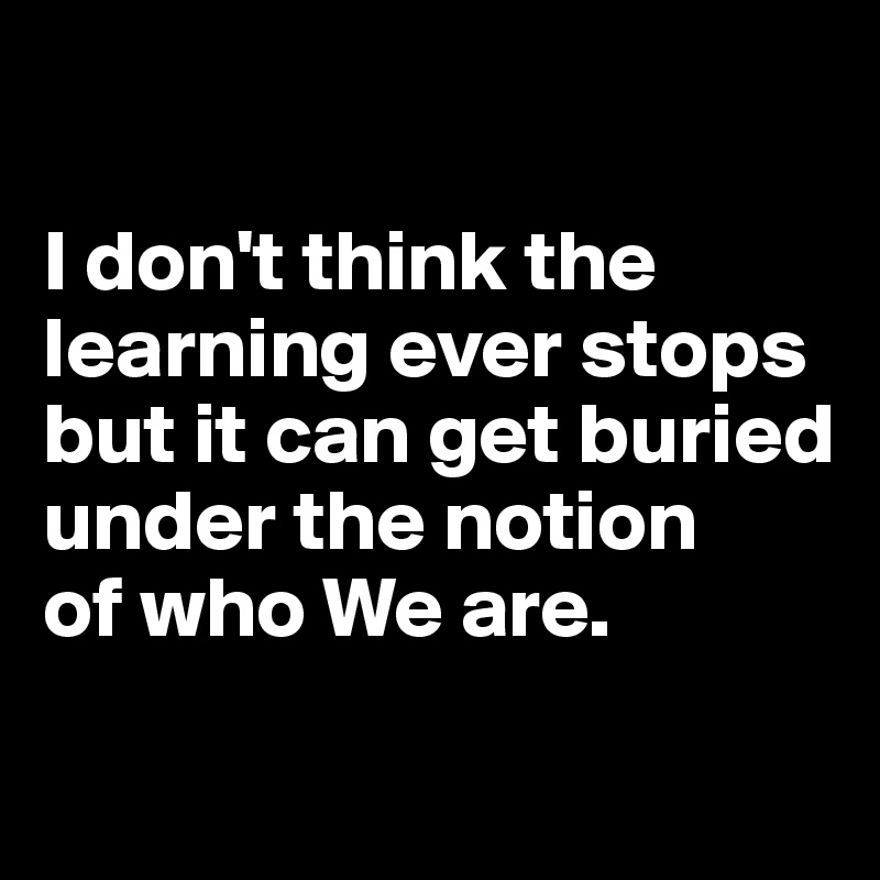 

I don't think the learning ever stops but it can get buried under the notion 
of who We are.
