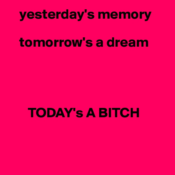    yesterday's memory

    tomorrow's a dream




       TODAY's A BITCH


