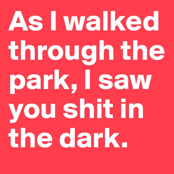 As I walked through the park, I saw you shit in the dark.