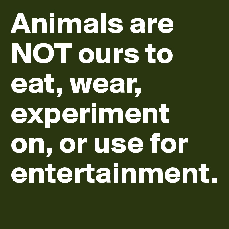 Animals are NOT ours to eat, wear, experiment on, or use for entertainment.