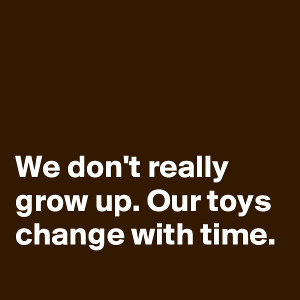 



We don't really grow up. Our toys change with time.