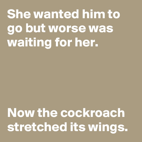 She wanted him to go but worse was waiting for her.




Now the cockroach stretched its wings.