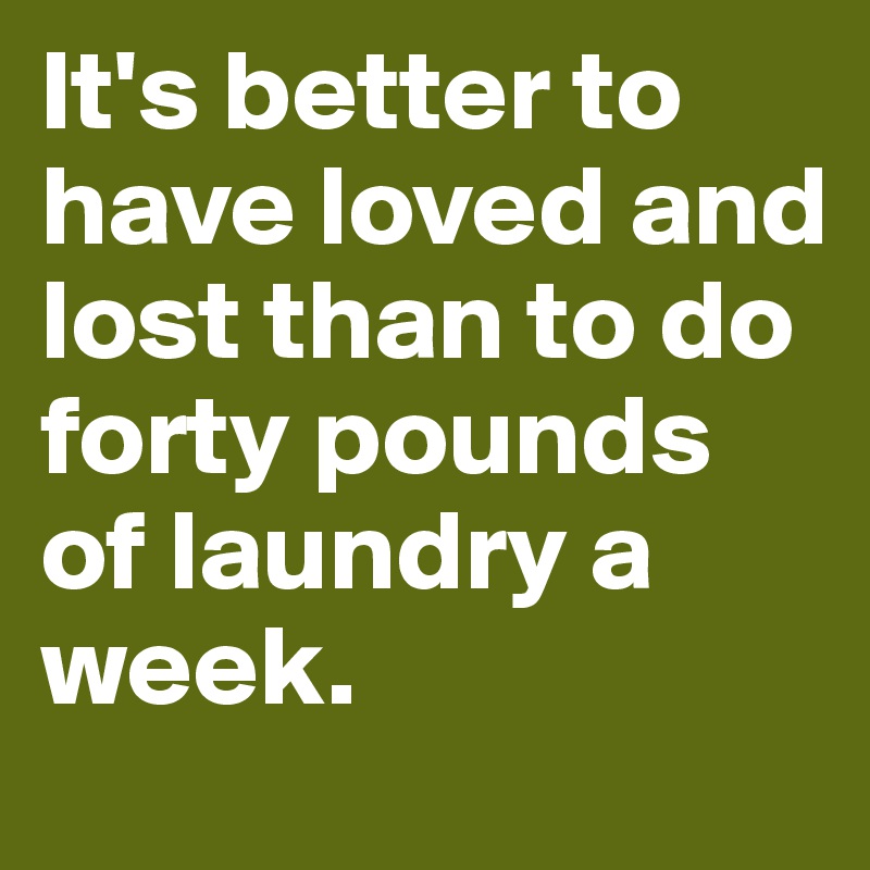 It's better to have loved and lost than to do forty pounds of laundry a week.