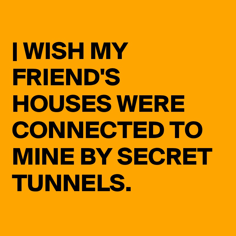 
| WISH MY FRIEND'S HOUSES WERE CONNECTED TO MINE BY SECRET 
TUNNELS.
