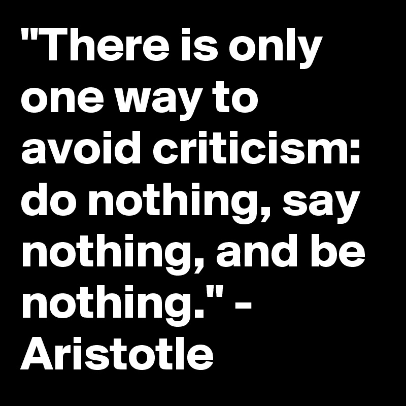 "There is only one way to avoid criticism: do nothing, say nothing, and be nothing." - Aristotle