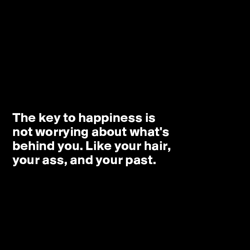 






The key to happiness is 
not worrying about what's 
behind you. Like your hair, 
your ass, and your past. 




