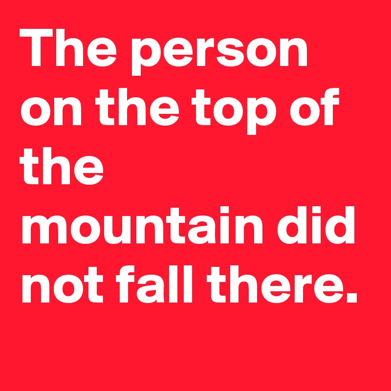 The person on the top of the mountain did not fall there.