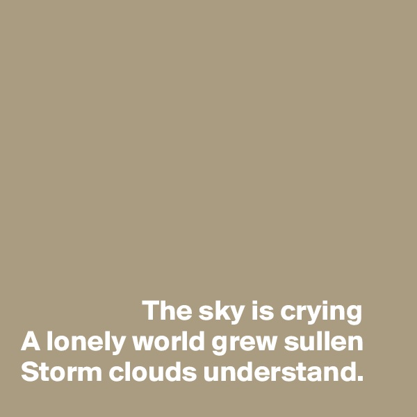 








                     The sky is crying
A lonely world grew sullen Storm clouds understand.