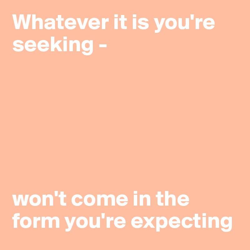 Whatever it is you're seeking - 






won't come in the form you're expecting