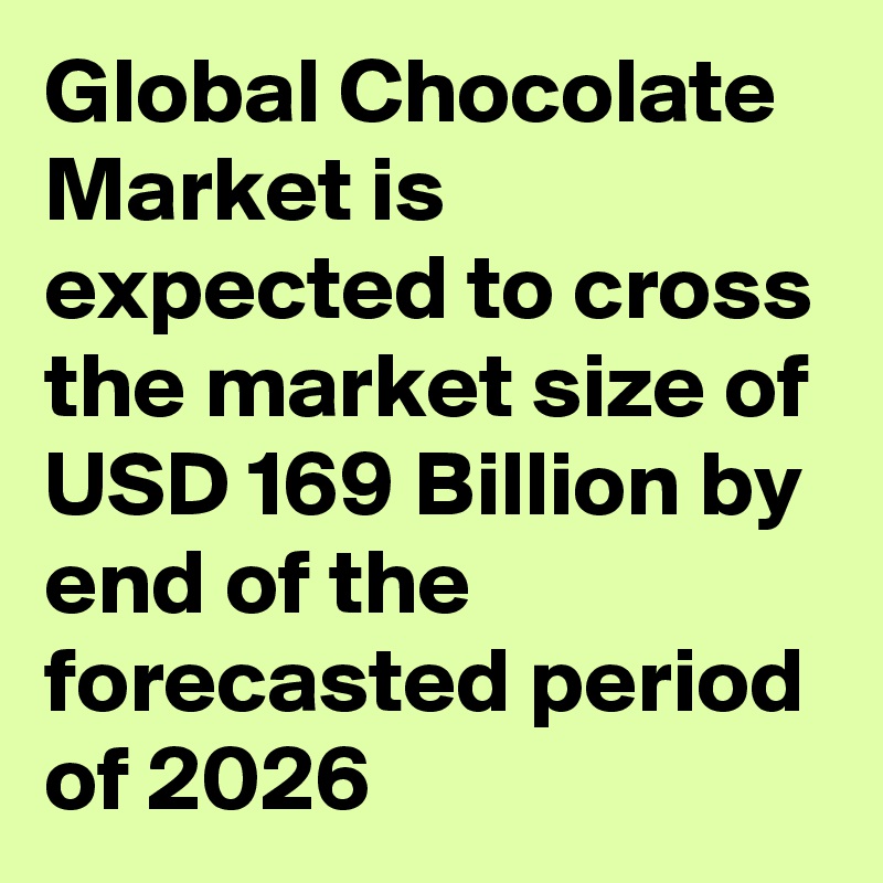 Global Chocolate Market is expected to cross the market size of USD 169 Billion by end of the forecasted period of 2026