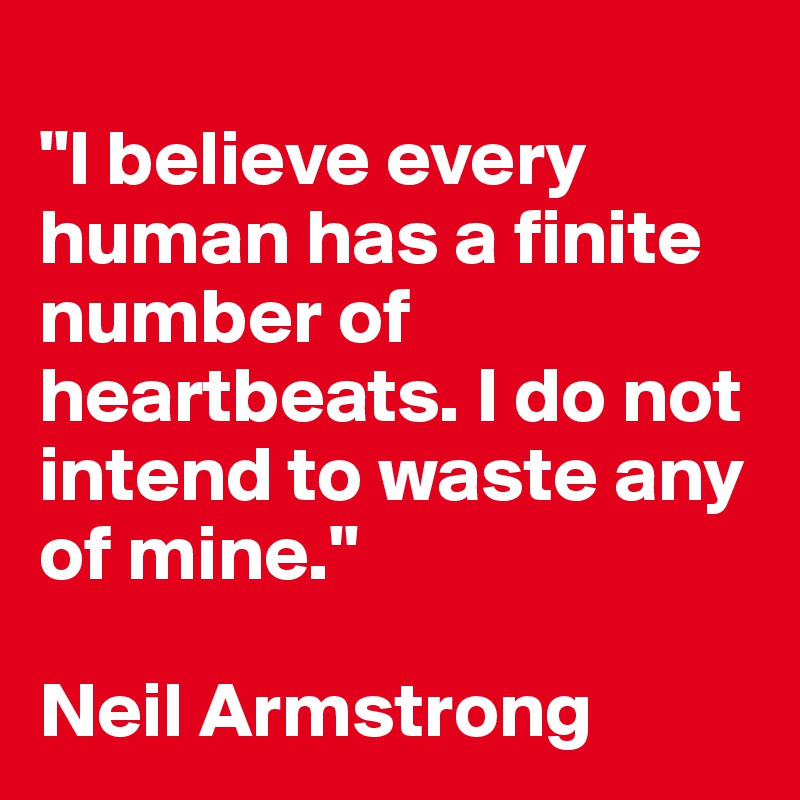 
"I believe every human has a finite number of heartbeats. I do not intend to waste any of mine." 

Neil Armstrong