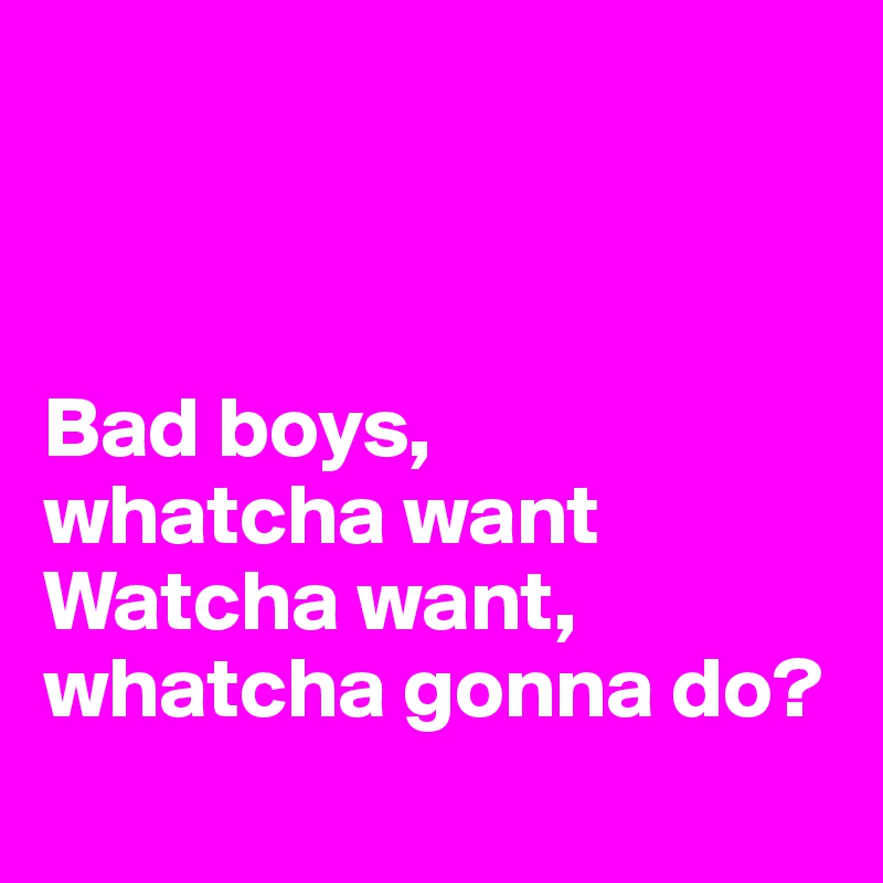 



Bad boys, 
whatcha want
Watcha want, whatcha gonna do? 
