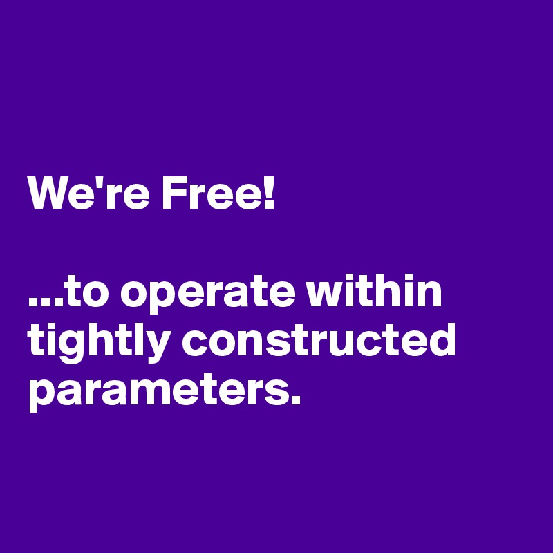 


We're Free! 

...to operate within tightly constructed parameters.

