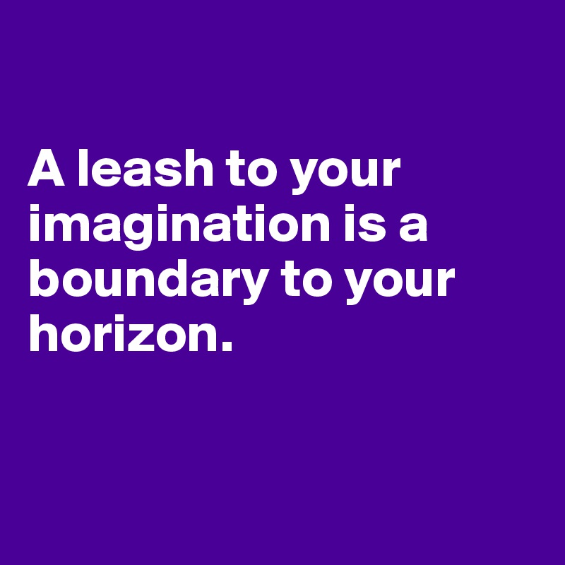 

A leash to your imagination is a boundary to your horizon.


