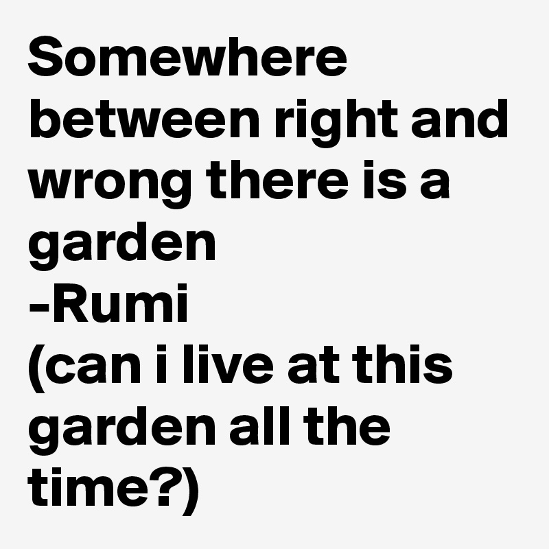 Somewhere between right and wrong there is a garden
-Rumi
(can i live at this garden all the time?)