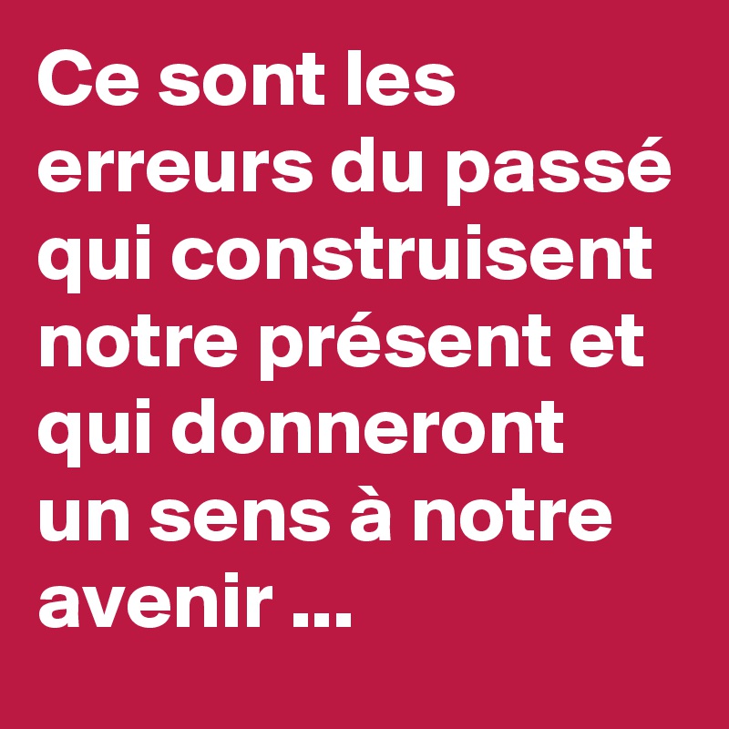 Ce sont les erreurs du passé qui construisent notre présent et qui donneront un sens à notre avenir ... 